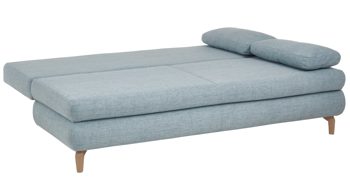 Schlafsofa Restyl aus Stoff in Hellblau Schlafsofa Rob eisblauer Bezug 55-6451 & Eichenholzfüße