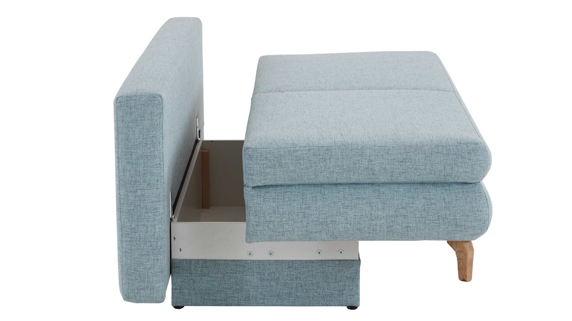 Schlafsofa Restyl aus Stoff in Hellblau Schlafsofa Rob eisblauer Bezug 55-6451 & Eichenholzfüße