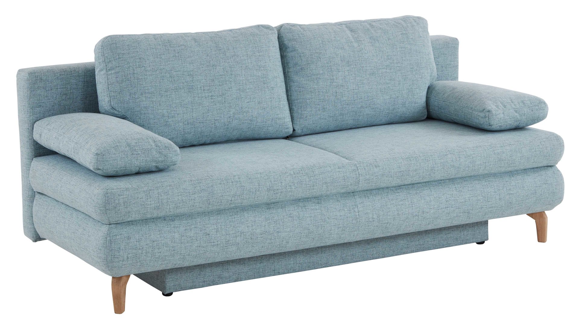 Schlafsofa Restyl aus Stoff in Hellblau Schlafsofa Rob eisblauer Bezug 55-6451 & Eichenholzfüße
