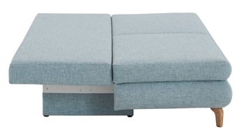 Schlafsofa Restyl aus Stoff in Hellblau Schlafsofa Rob eisblauer Bezug 55-6451 & Eichenholzfüße