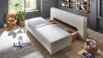 Schlafsofa Restyl aus Stoff in Beige Schlafsofa Jacy beiger Stoffbezug 2-6853 & Buchenholzfüße - Länge ca. 202 cm