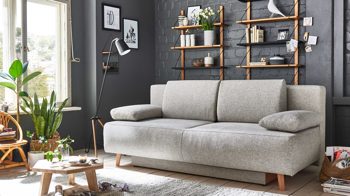 Schlafsofa Restyl aus Stoff in Beige Schlafsofa Jacy beiger Stoffbezug 2-6853 & Buchenholzfüße - Länge ca. 202 cm