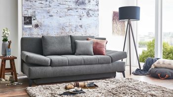 Schlafsofa Restyl aus Stoff in Anthrazit Schlafsofa Talia C anthrazitfarbener Bezug 2-6931 & schwarze Metallfüße