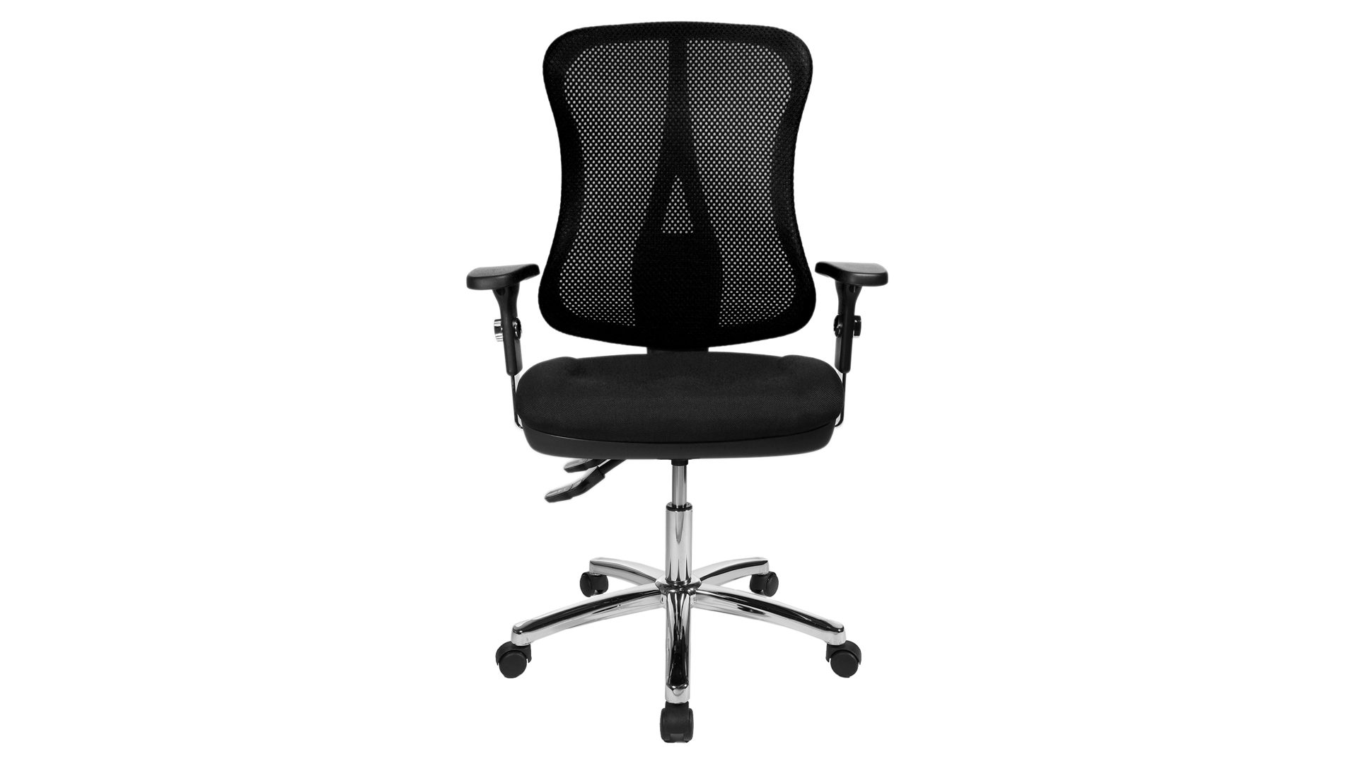 Drehstuhl OrthoSedis aus Textil in Schwarz Komfort-Drehstuhl Orthosedis 75 mit taillierter Netz-Rückenlehne Schwarz & Chrom