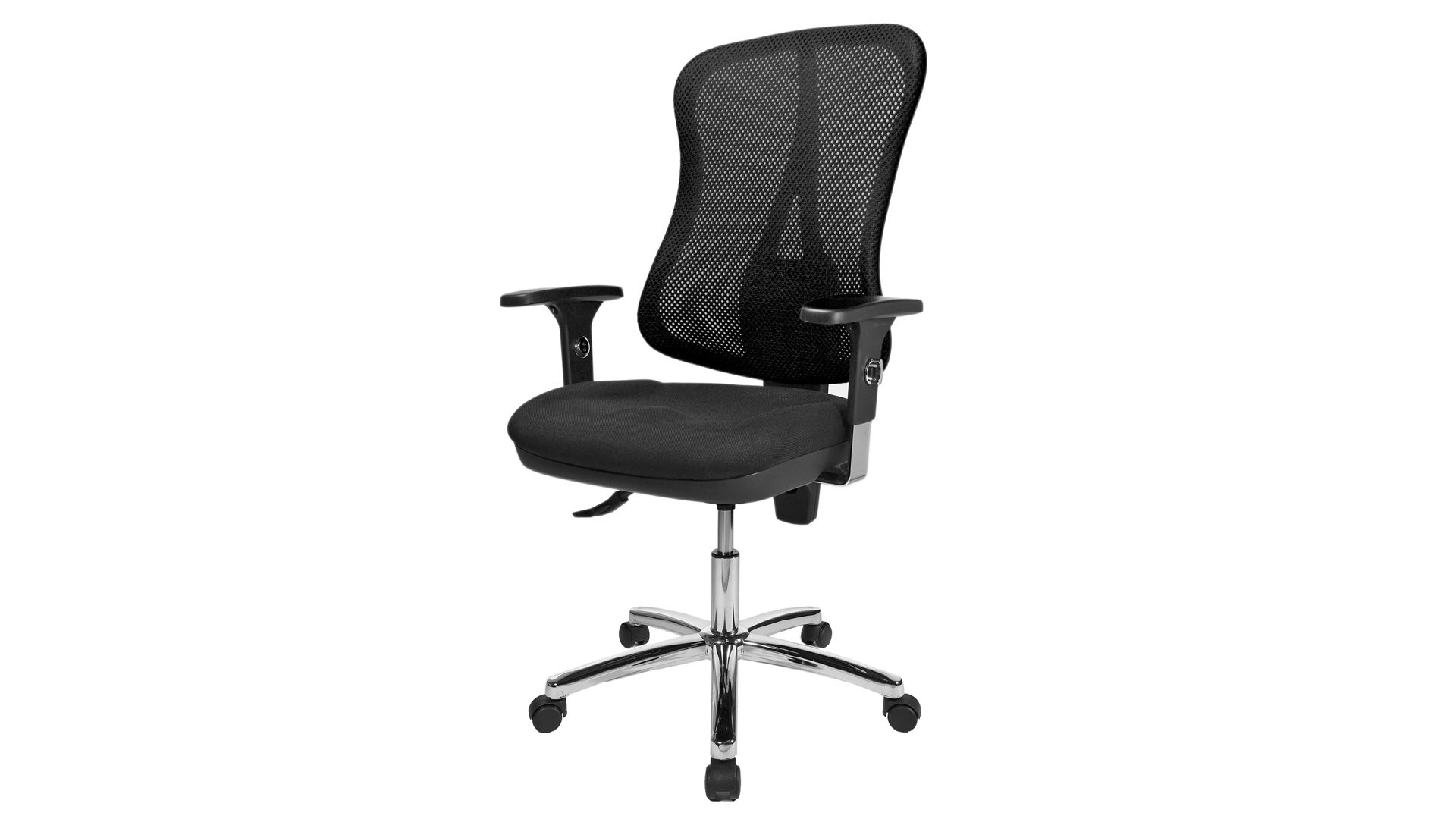 Drehstuhl OrthoSedis aus Textil in Schwarz Komfort-Drehstuhl Orthosedis 75 mit taillierter Netz-Rückenlehne Schwarz & Chrom