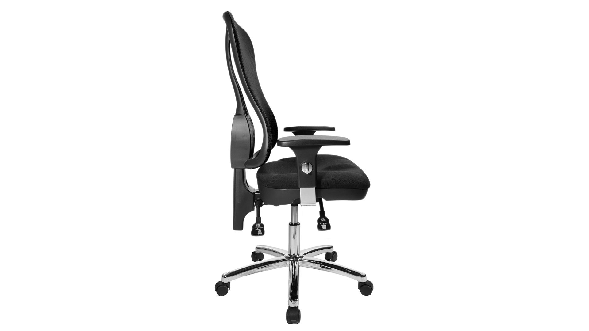 Drehstuhl OrthoSedis aus Textil in Schwarz Komfort-Drehstuhl Orthosedis 75 mit taillierter Netz-Rückenlehne Schwarz & Chrom