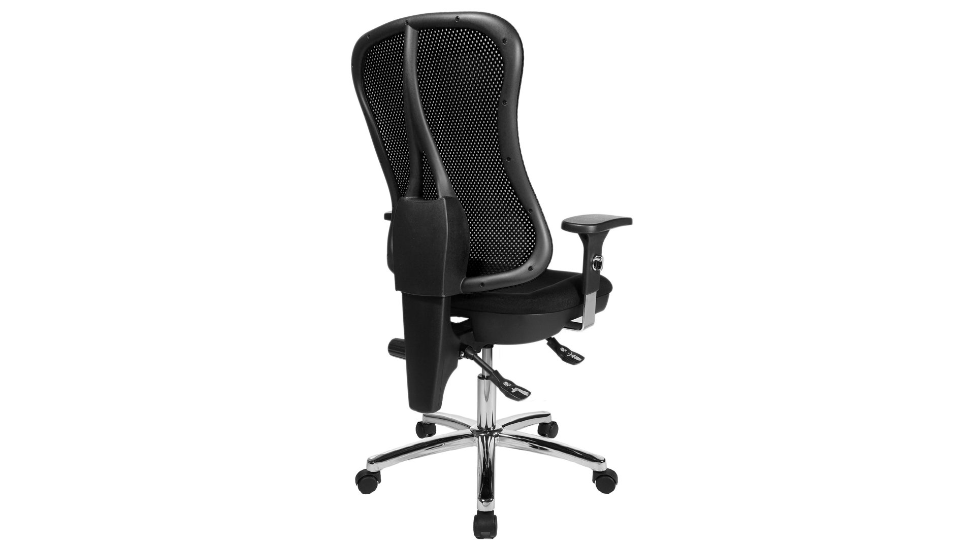 Drehstuhl OrthoSedis aus Textil in Schwarz Komfort-Drehstuhl Orthosedis 75 mit taillierter Netz-Rückenlehne Schwarz & Chrom