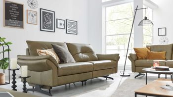 Zweisitzer Interliving aus Leder in Grün Interliving Sofa Serie 4400 - Ledersofa olivgrünes Leder EVI 33 - Breite ca. 216 cm