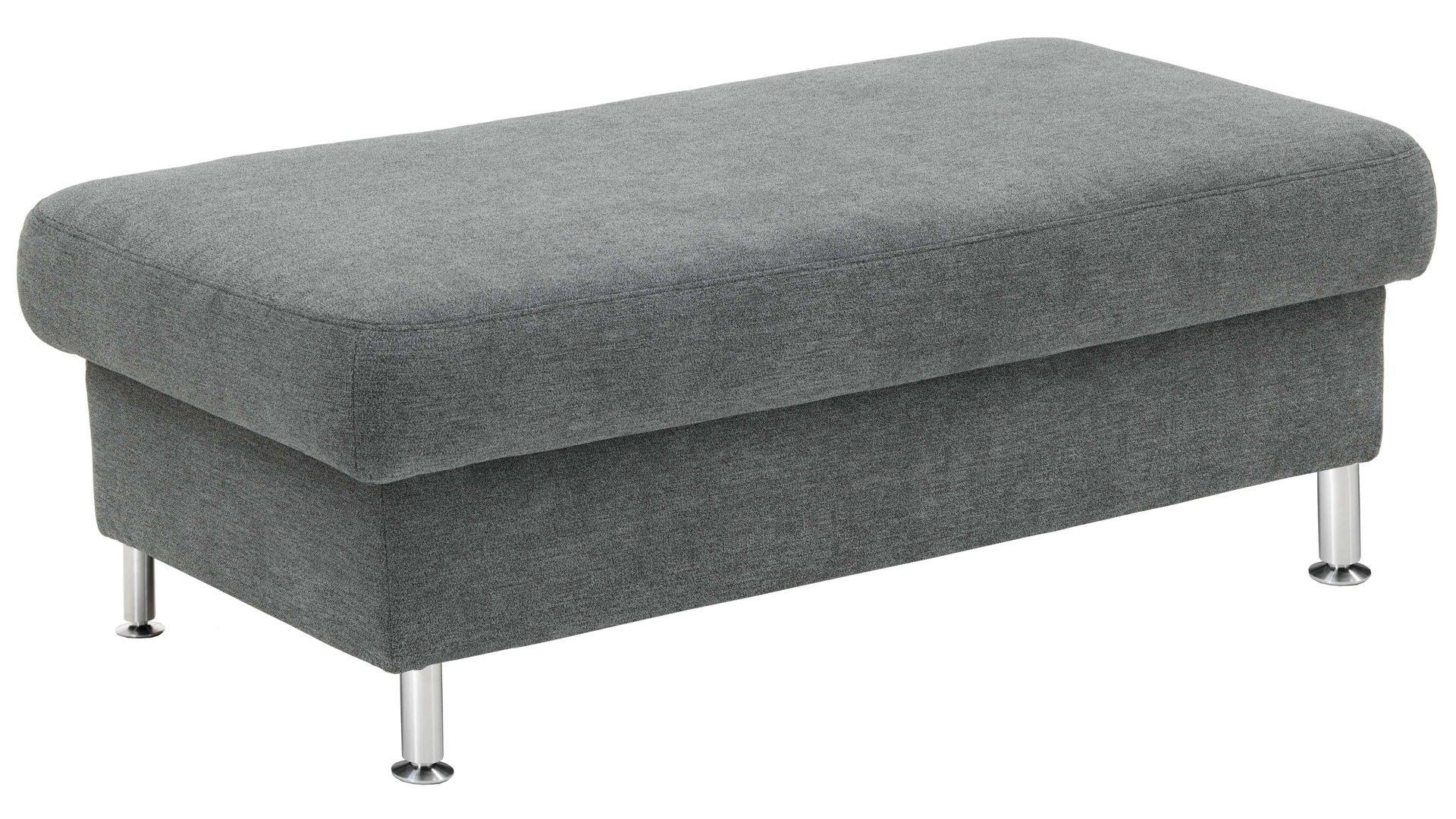 Polsterhocker modulmaster aus Stoff in Blau Modulmaster MM-ZE1129 - XXL-Hocker denimfarbene Chenille Charly & Alufüße - ca. 132 x 68 cm