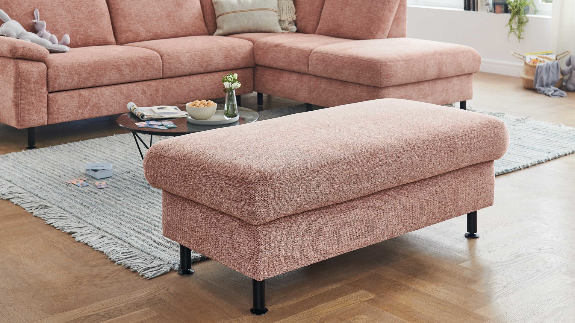 Funktionshocker modulmaster aus Stoff in Orange Modulmaster MM-ZE1129 - XXL-Funktionshocker sienafarbener Webstoff Famosa & schwarze Füße - ca. 132 x 68 cm