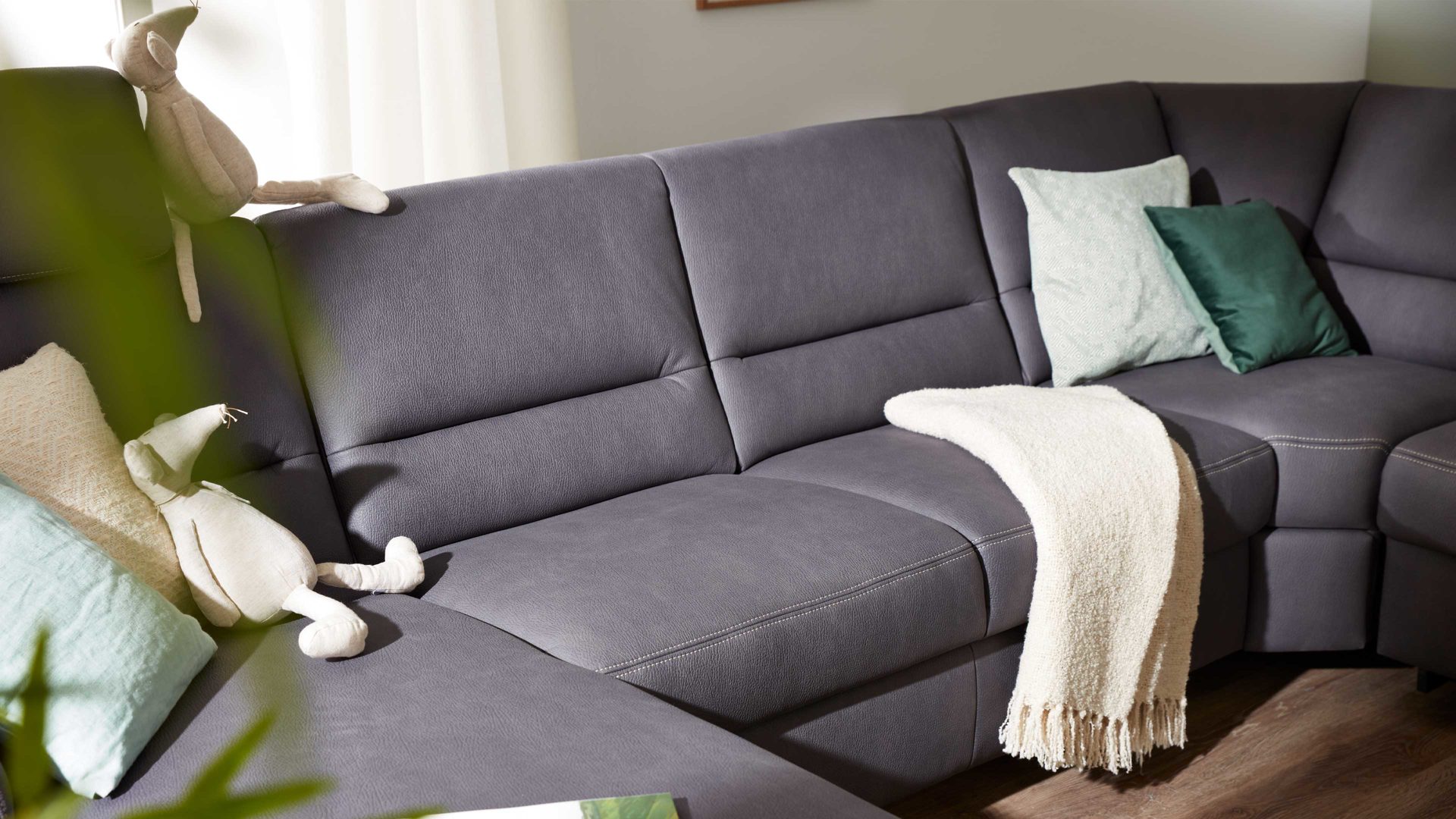 Ecksofa modulmaster aus Stoff in Grau Modulmaster MM-ZE1049 - Wohnlandschaft graue Mikrofaser Mammut &amp; Metallfüße – Stellfläche ca. 304 x 236 cm