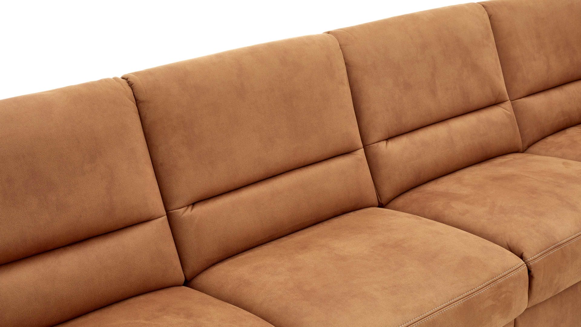 Ecksofa modulmaster aus Stoff in Orange Modulmaster MM-ZE1049 - Wohnlandschaft zimtfarbener Bezug Deluxe – Stellfläche ca. 316 x 203 cm