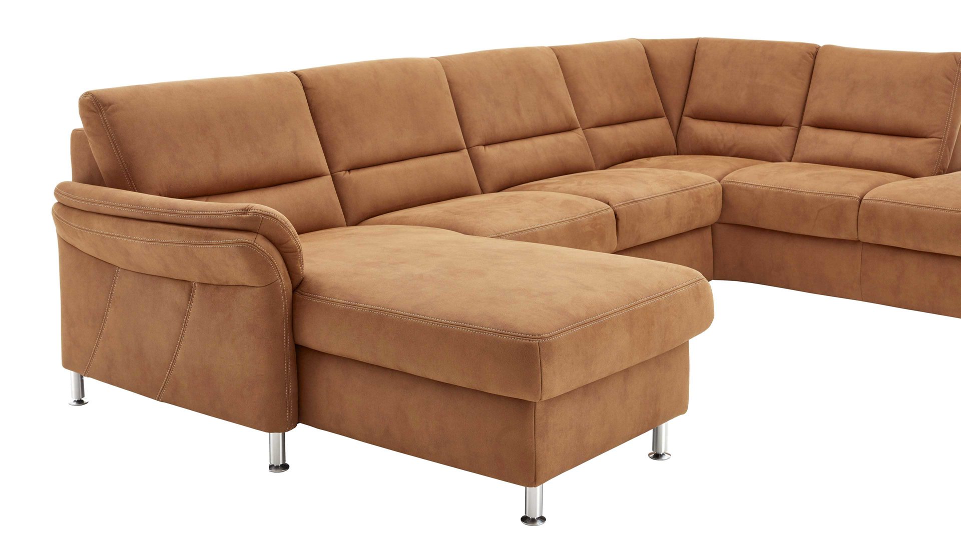 Ecksofa modulmaster aus Stoff in Orange Modulmaster MM-ZE1049 - Wohnlandschaft zimtfarbener Bezug Deluxe – Stellfläche ca. 316 x 203 cm