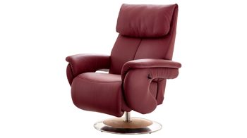 Relaxsessel comfortmaster besser sitzen, liegen, leben aus Leder in Dunkelrot Comfortmaster 7304 - Easy-Swing-Sessel 32D ochsenblutrotes LongLife-Leder Rustika & Holz-Tellerfuß