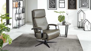 Relaxsessel Interliving aus Leder in Grau Interliving Sessel Serie 4541– Relaxsessel motorisch - steingraues LongLife-Leder Vivre & Sternfuß V4S