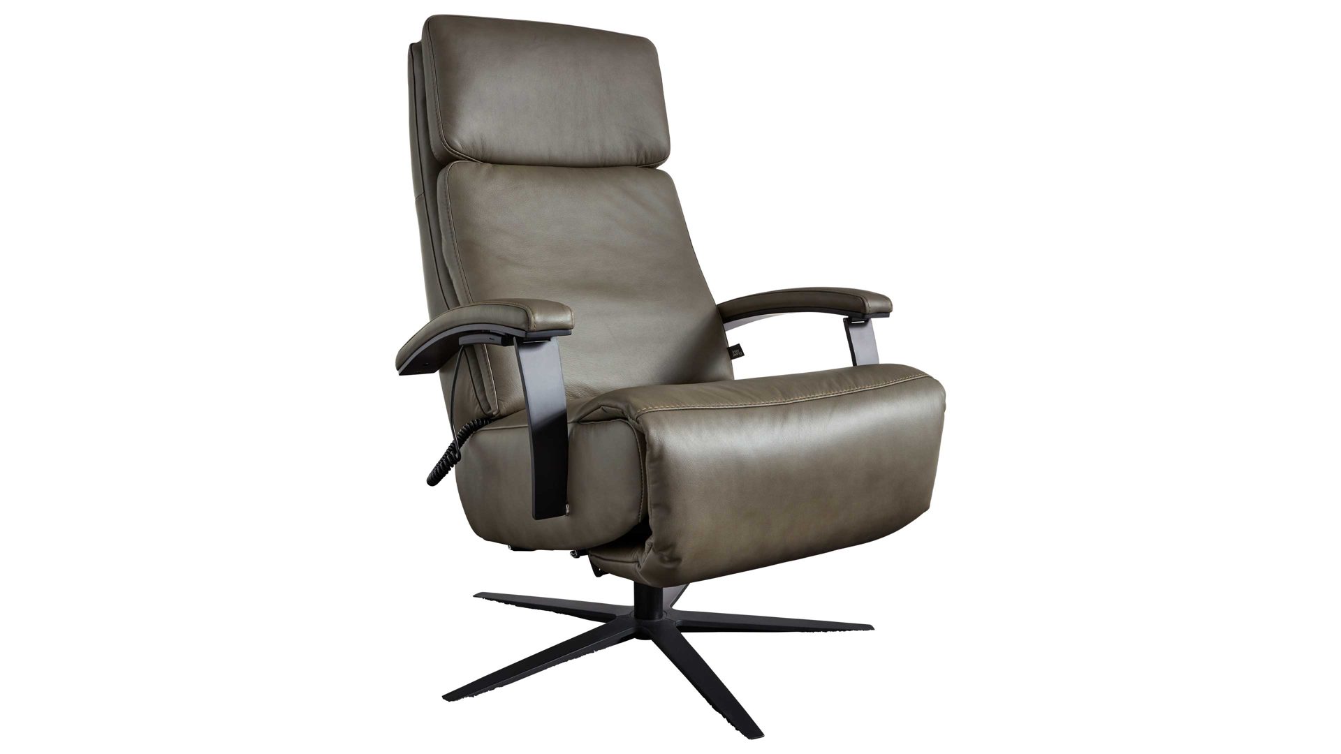 Relaxsessel Interliving aus Leder in Grau Interliving Sessel Serie 4541– Relaxsessel motorisch - steingraues LongLife-Leder Vivre & Sternfuß V4S