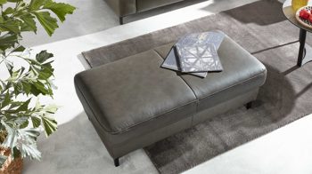 Funktionshocker Interliving aus Leder in Grau Interliving Sofa Serie 4054 – Funktionshocker XXL HoF steingrauer LongLife-Leder Vivre & schwarze Metallfüße – ca. 130 x 60 cm