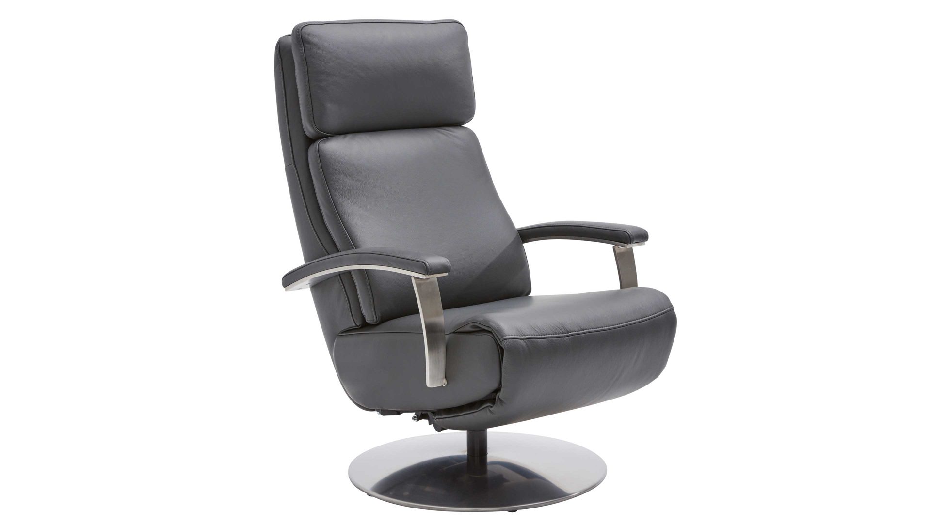 Relaxsessel Interliving aus Leder in Anthrazit Interliving Sofa Serie 4541 – Relaxsessel manuell - anthrazitfarbenes Leder Credo & Tellerfuß V6