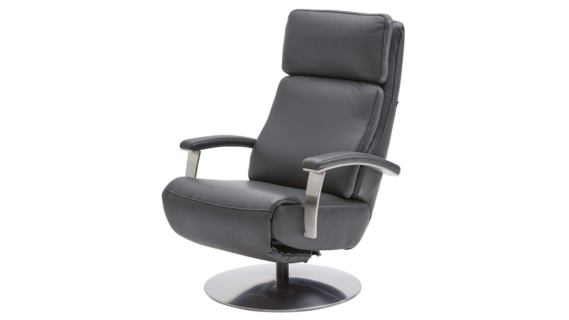 Relaxsessel Interliving aus Leder in Anthrazit Interliving Sofa Serie 4541 – Relaxsessel C manuell - anthrazitfarbenes Leder Credo & Tellerfuß V6