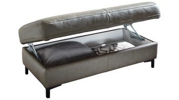 Funktionshocker Interliving aus Leder in Grau Interliving Sofa Serie 4054 – Funktionshocker steingrauer LongLife-Leder Vivre & schwarze Metallfüße – ca. 130 x 60 cm