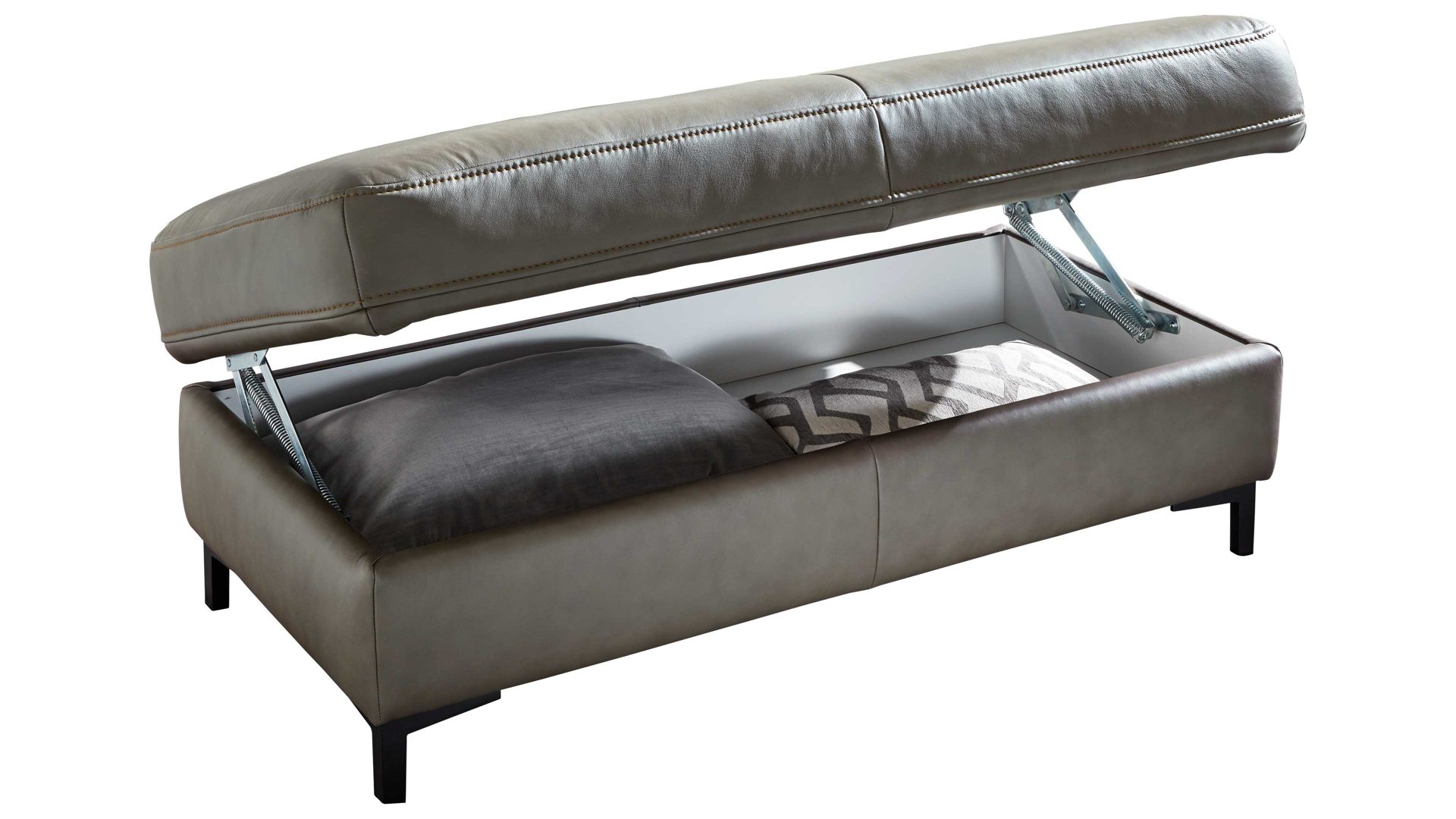 Funktionshocker Interliving aus Leder in Grau Interliving Sofa Serie 4054 – Funktionshocker XXL HoF steingrauer LongLife-Leder Vivre & schwarze Metallfüße – ca. 130 x 60 cm