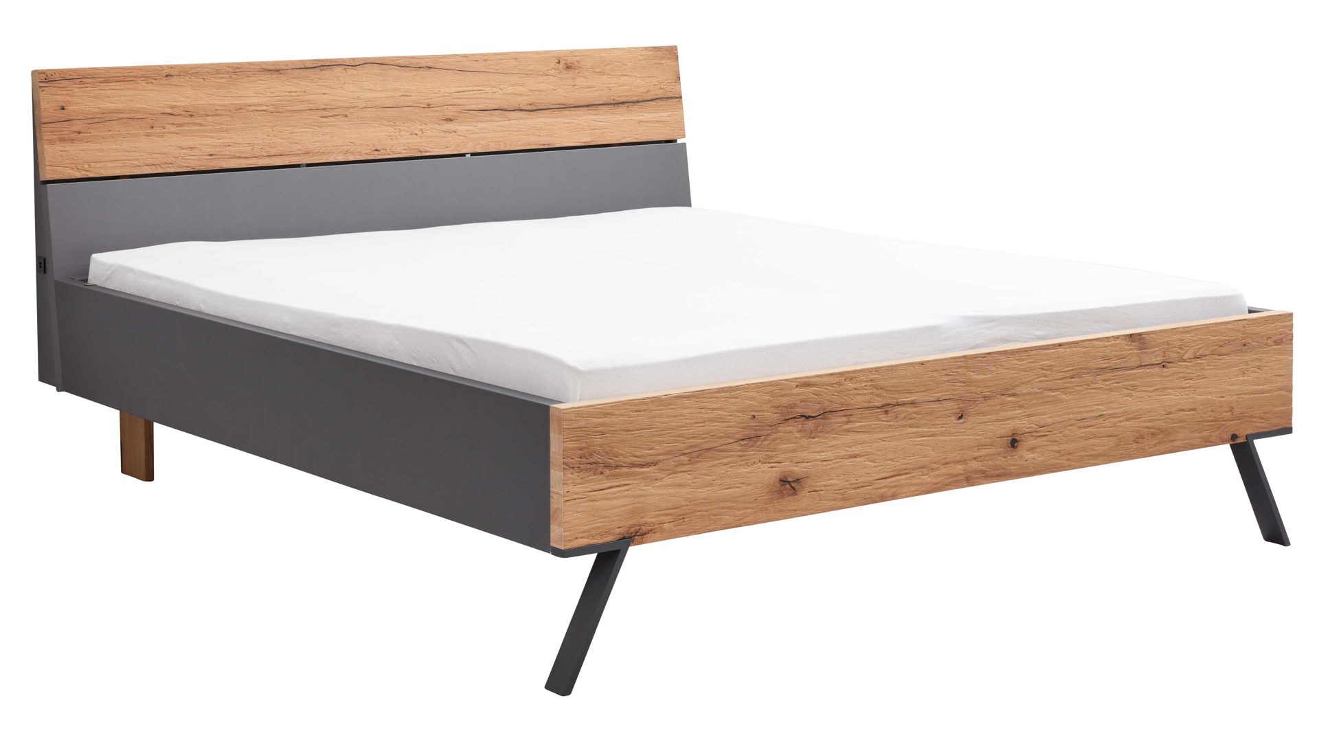 Komplettzimmer Interliving aus Holz in Dunkelgrau Interliving Schlafzimmer Serie 1025 – Komplettzimmer 530001 Graphit & Balkeneiche gehackt - vierteilig, Liegefläche ca. 180 x 200 cm