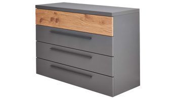 Schubladenkommode Interliving aus Holz in Dunkelgrau Interliving Schlafzimmer Serie 1025 – Schubladenkommode 530091 Graphit & Balkeneiche gehackt - vier Schubladen