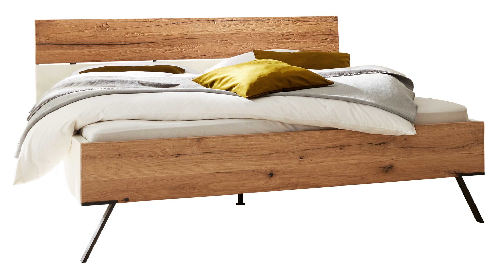 Bettgestell Interliving aus Holz in Weiß Interliving Schlafzimmer Serie 1025 – Bettgestell 531341 Liegefläche ca. 180 x 200 cm - Weiß & Balkeneiche gehackt