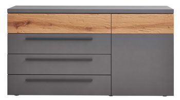 Kombikommode Interliving aus Holz in Dunkelgrau Interliving Schlafzimmer Serie 1025 – Kombikommode Graphit & Balkeneiche gehackt - vier Schubladen, eine Tür