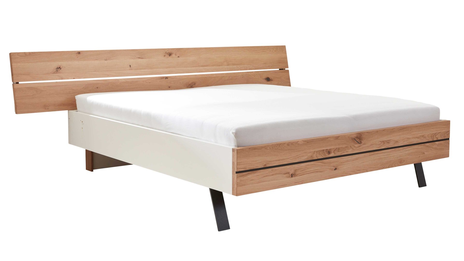 Komplettzimmer Interliving aus Holz in Holzfarben Interliving Schlafzimmer Serie 1019 – Komplettzimmer Wildeiche & weißer Mattlack – vierteilig, Liegefläche ca. 180 x 200 cm