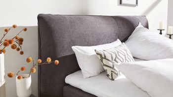 Boxspringbett Interliving aus Stoff in Dunkelgrau Interliving Bettsystem Serie 1414 - Boxspringbett Variante 1 dunkelgrauer Stoffbezug ENF 09 - Liegefläche ca. 180 x 200 cm