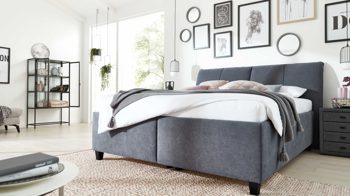 Polsterbett Interliving aus Stoff in Grau Interliving Bettsystem Serie 1414 - Polsterbett elefantgrauer Stoffbezug ENF 29 - Liegefläche ca. 180 x 200 cm