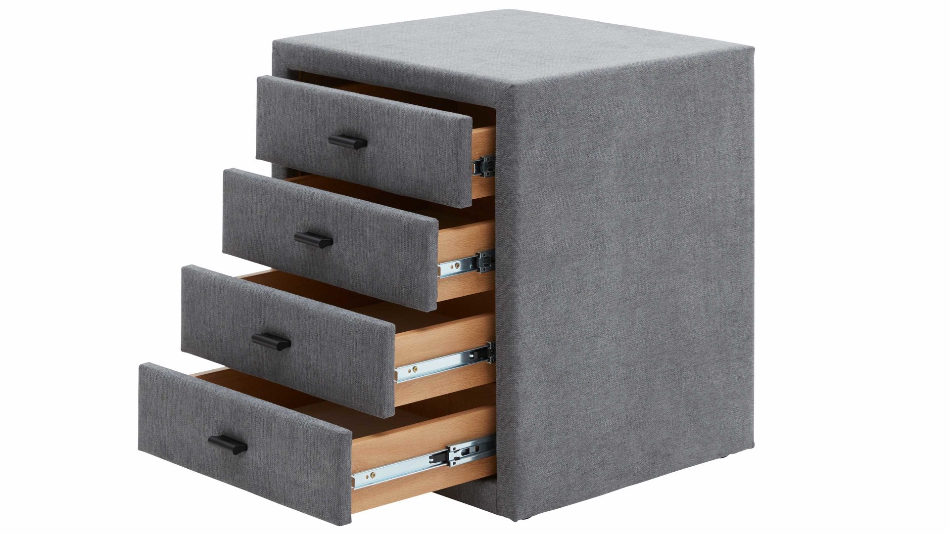 Nachtkommode Interliving aus Stoff in Grau Interliving Bettsystem Serie 1414 - Nachtkommode elefantgrauer Stoffbezug ENF 29 - vier Schubladen