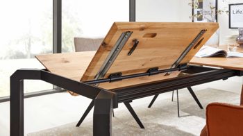 Auszugtisch Interliving aus Holz in Holzfarben Interliving Esszimmer Serie 5111 – Auszugtisch Charakter-Eiche & schwarzes Eisen – ca. 200-280 x 100 cm