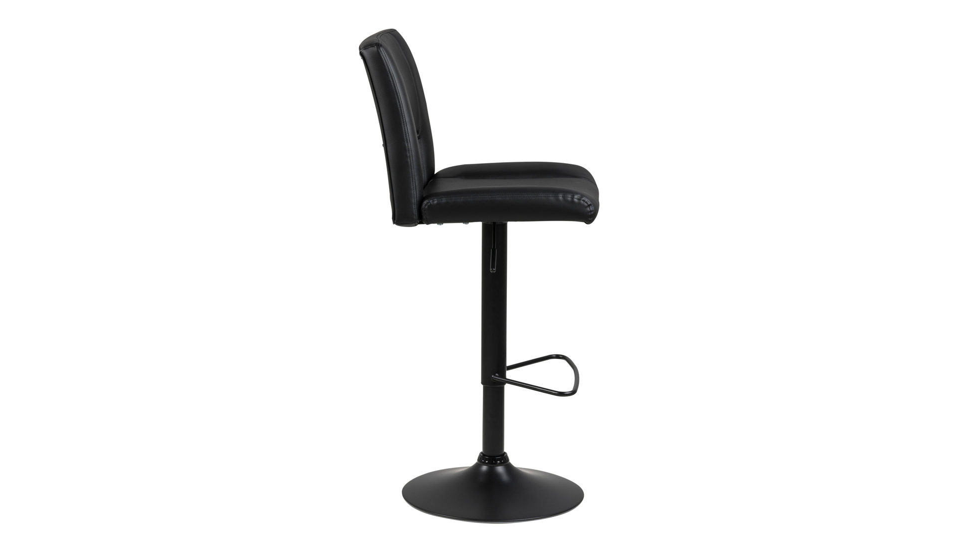 Barhocker Actona group aus Stoff in Anthrazit Barhocker mit Trompetenfuß bzw. Tresenstuhl Sylvia mattschwarzer Fuß & schwarzes Kunstleder