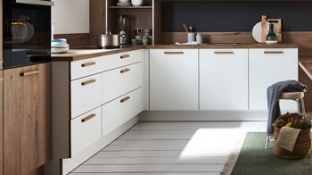 Einbauküche Nolte® küchen aus Holz in Holzfarben nolte® Einbauküche Flair mit Constructa Einbaugeräten Vulkaneiche & Weiß - Stellfläche ca. 365 x 350 cm