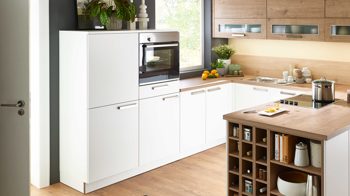 Einbauküche Nolte® küchen aus Holz in Weiß nolte® Einbauküche Manhattan mit Einbaugeräten Weiß & Steineiche - Stellfläche ca. 275 x 291 cm