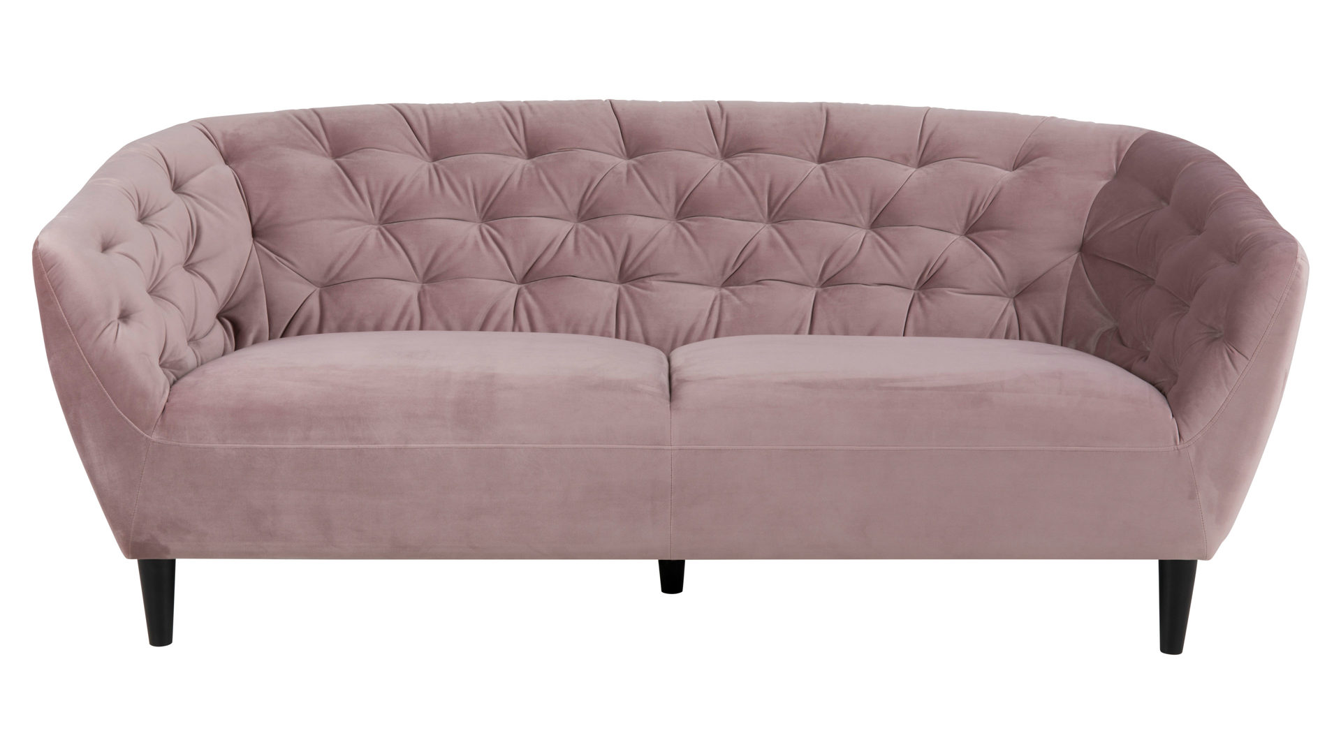 Dreisitzer Actona group aus Stoff in Pink Dreisitzer-Sofa als bequemes Polstermöbel pastellrosa Samt Vic 18 & schwarze Holzfüße - Breite ca. 191 cm