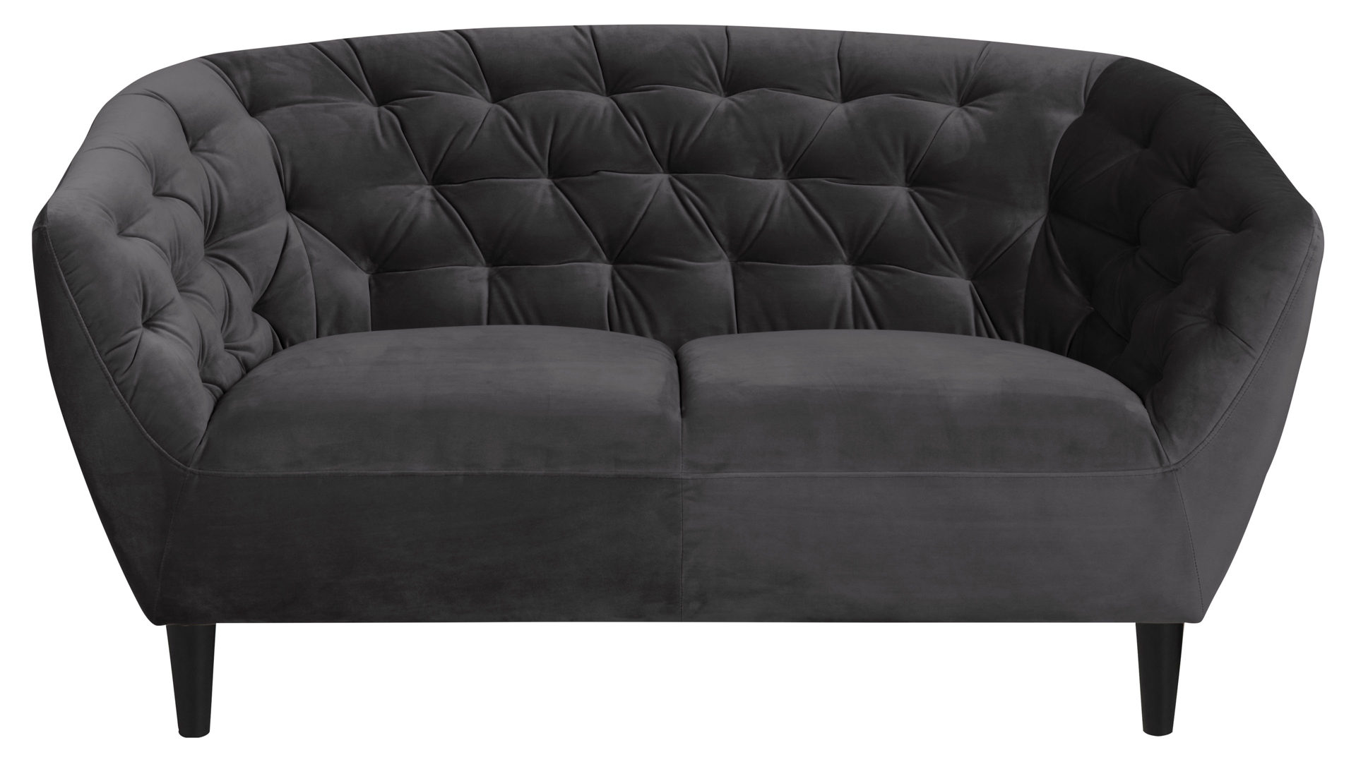 Zweisitzer Actona group aus Stoff in Dunkelgrau Zweisitzer-Sofa als bequemes Polstermöbel dunkelgrauer Samt Vic 28 & schwarze Holzfüße, Breite ca.  150 cm