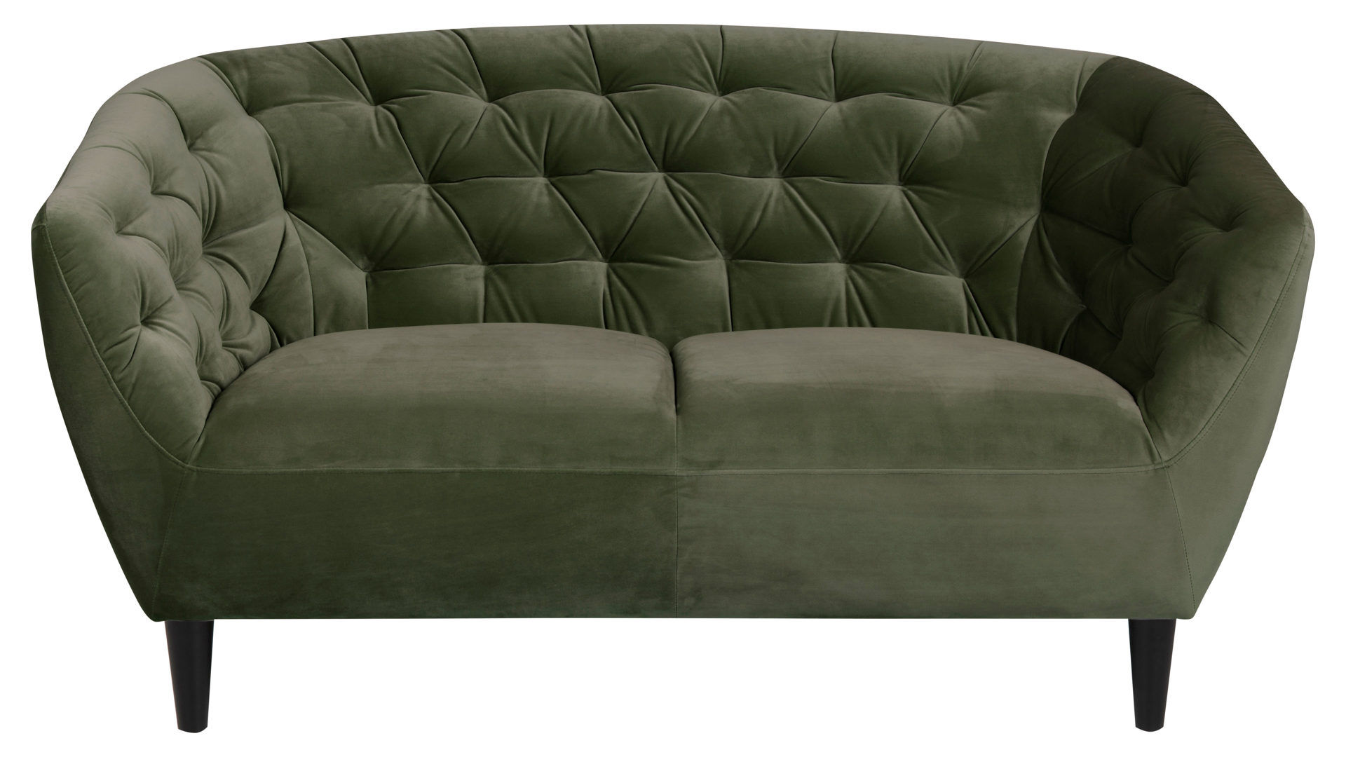 Zweisitzer Actona group aus Stoff in Dunkelgrün Zweisitzer-Sofa als bequemes Polstermöbel waldgrüner Samt Vic 18 & schwarze Holzfüße, Breite ca.  150 cm