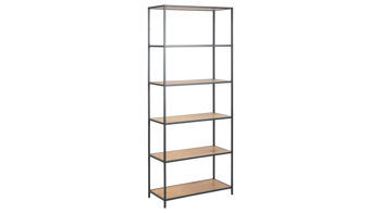 Regal Actona group aus Holz in Holzfarben Regal Seaford im Industrielook als Wohnzimmermöbel Wildeiche & Schwarz – fünf Fächer, ca. 77 x 185 cm