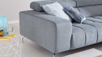 Ecksofa modulmaster aus Stoff in Hellblau Modulmaster MM-MP1075 - Ecksofa Chromfüße & stahlfarbene Chenille Nemo - Stellfläche ca. 319 x 222 cm