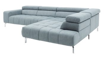 Ecksofa modulmaster aus Stoff in Hellblau Modulmaster MM-MP1075 - Ecksofa Chromfüße & stahlfarbene Chenille Nemo - Stellfläche ca. 319 x 222 cm