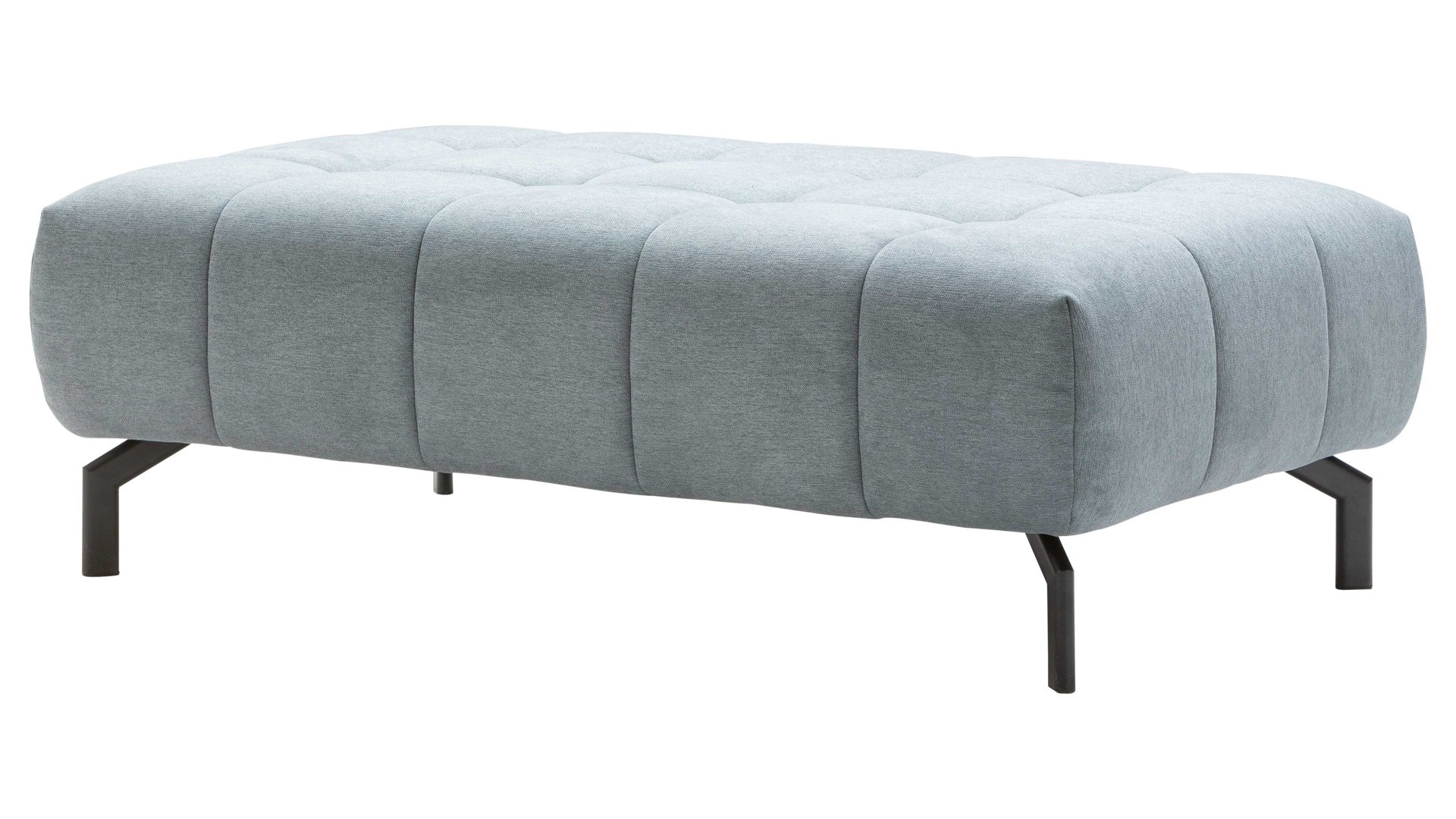 Polsterhocker modulmaster aus Stoff in Hellblau Modulmaster MM-MP1075 - XXL-Polsterhocker schwarze Metallfüße & stahlfarbene Chenille Nemo - ca. 126 x 76 cm