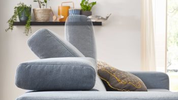 Ecksofa modulmaster aus Stoff in Hellblau Modulmaster MM-MP1075 - Ecksofa Chromfüße & stahlfarbene Chenille Nemo - Stellfläche ca. 319 x 222 cm