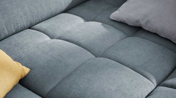 Ecksofa modulmaster aus Stoff in Hellblau Modulmaster MM-MP1075 - Ecksofa Chromfüße & stahlfarbene Chenille Nemo - Stellfläche ca. 319 x 222 cm