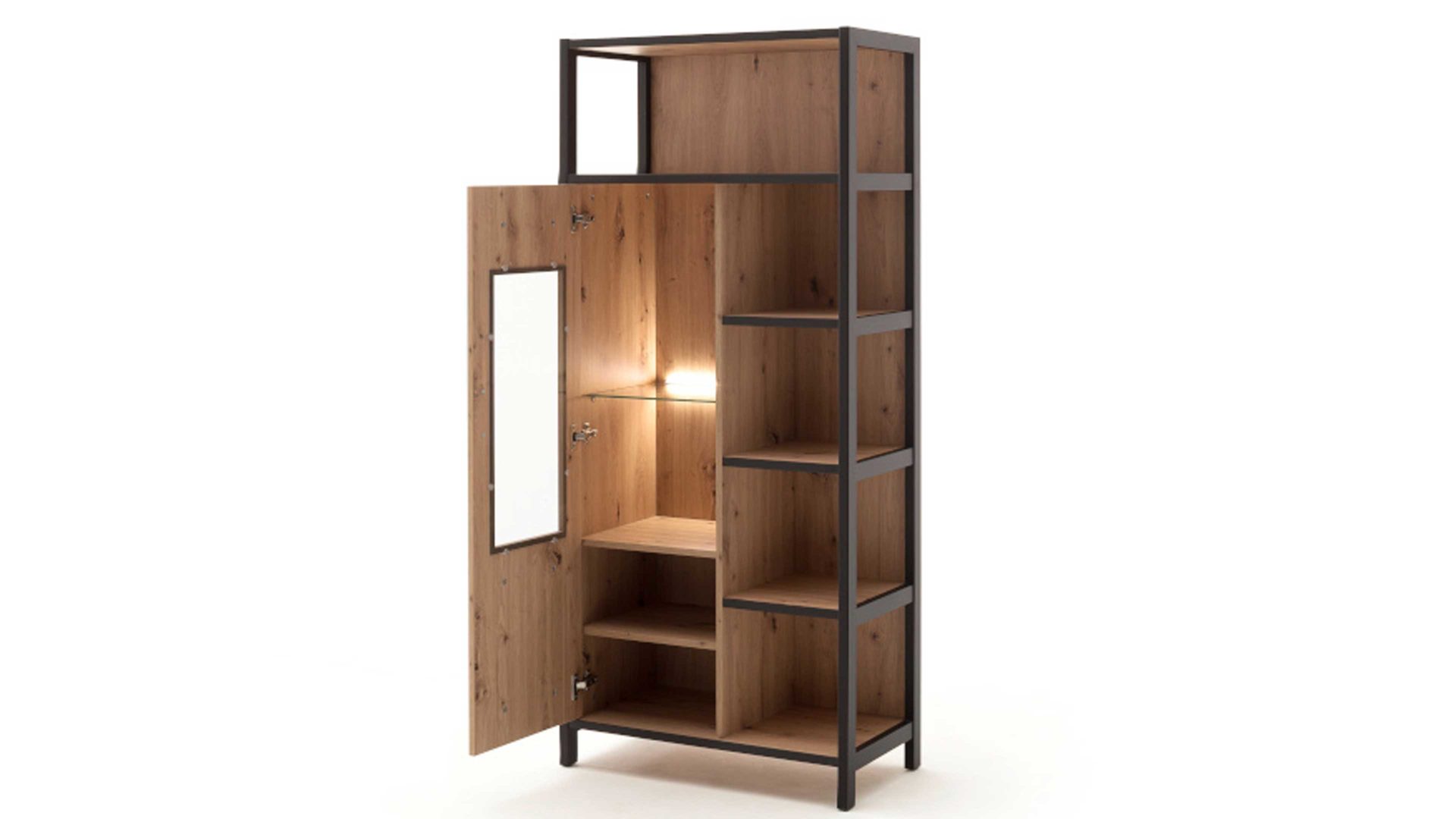 Wohnwand Mca furniture aus Holz in Holzfarben Wohnwand Algarve Balkeneiche & Anthrazit - vierteilig, Breite ca. 300 cm