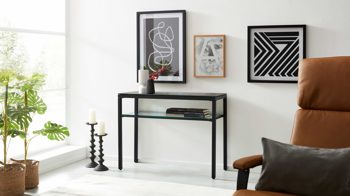 Konsoltisch Interliving aus Keramik in Grau Interliving Couchtisch Serie 6210 - Konsoltisch zementgrau Keramik & schwarzer Stahl - ca. 100 x 38 cm