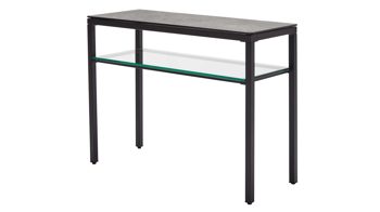 Konsoltisch Interliving aus Keramik in Grau Interliving Couchtisch Serie 6210 - Konsoltisch zementgraue Keramik & schwarzer Stahl - ca. 100 x 38 cm