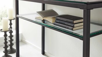 Konsoltisch Interliving aus Keramik in Grau Interliving Couchtisch Serie 6210 - Konsoltisch zementgrau Keramik & schwarzer Stahl - ca. 100 x 38 cm